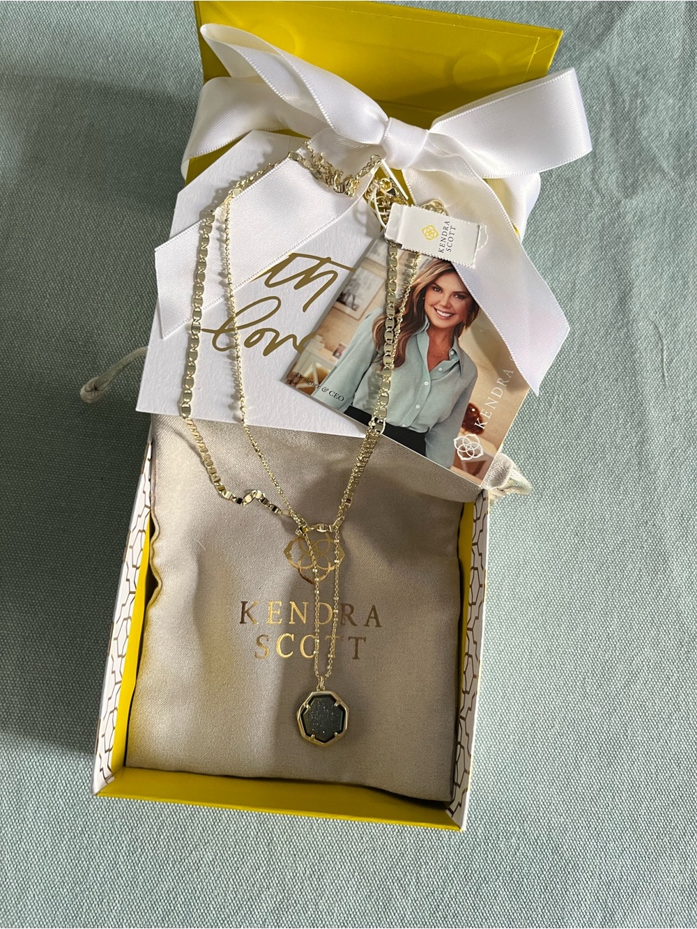 Kendra Scott Cynthia Gold Layered Necklace Dark Gray Iridescent Druzy Pendant